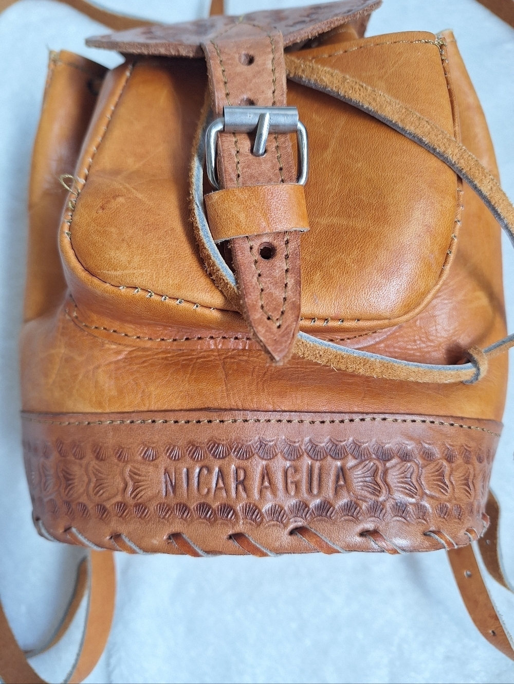 โจ VTG Nicaragua Hand Tooled Leather Mini Backpack โจ - Picture 2 of 12